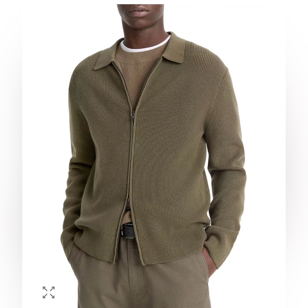 Vince Men’s Cashmere Wool Blend Front Zip Sweater Green XL